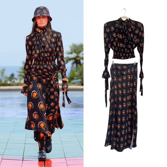 Paco Rabanne Dresses & Skirts - NEW Paco Rabanne Runway motif-print ruffle wrap skirt + top set